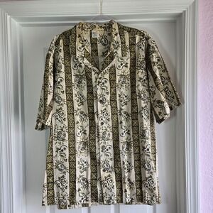 Winnie Fashion Vintage Hawaiian Shirt Size‎ 2XL Brown Floral Ukulele Print USA